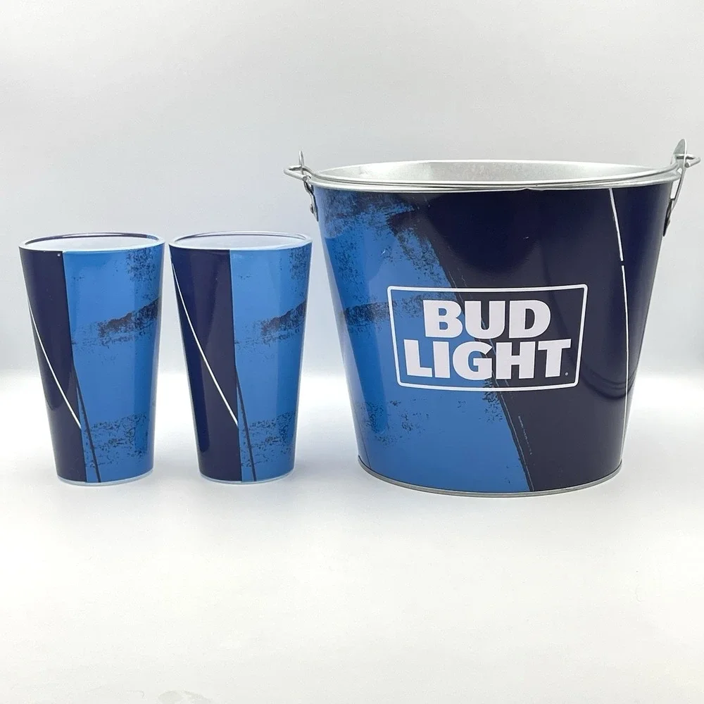 BUD LIGHT‎ Metal Bucket, 2 Bud Light Glasses and 2 Bud Light Coasters